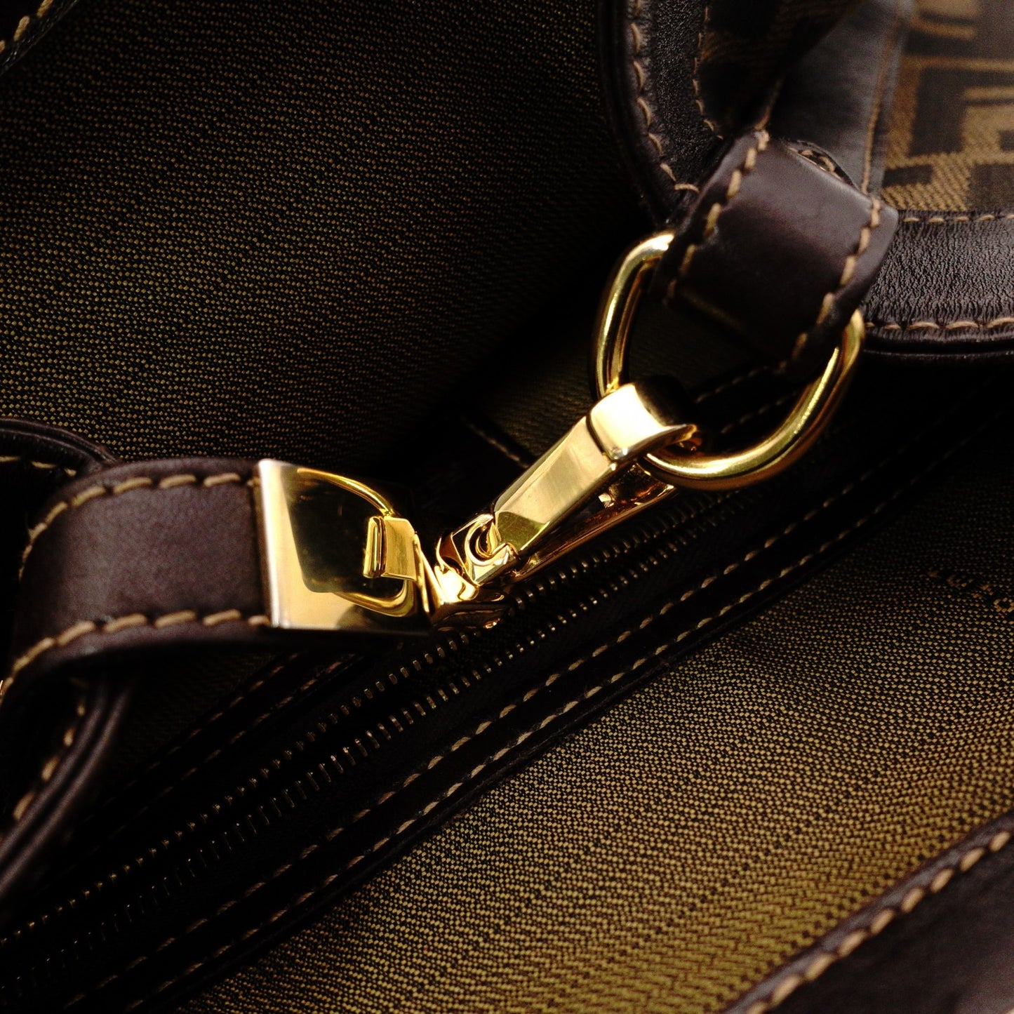 FENDI Zucca Handbag, Canvas and Leather, Brown Tote Bag