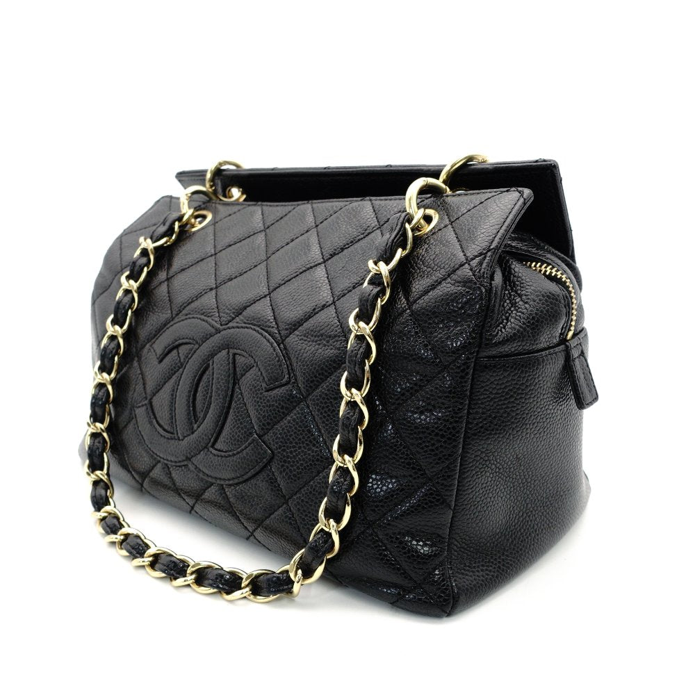 CHANEL Matelassé Caviar Leather Chain Shoulder Bag Black Leather Black Shoulder 7-10-1024