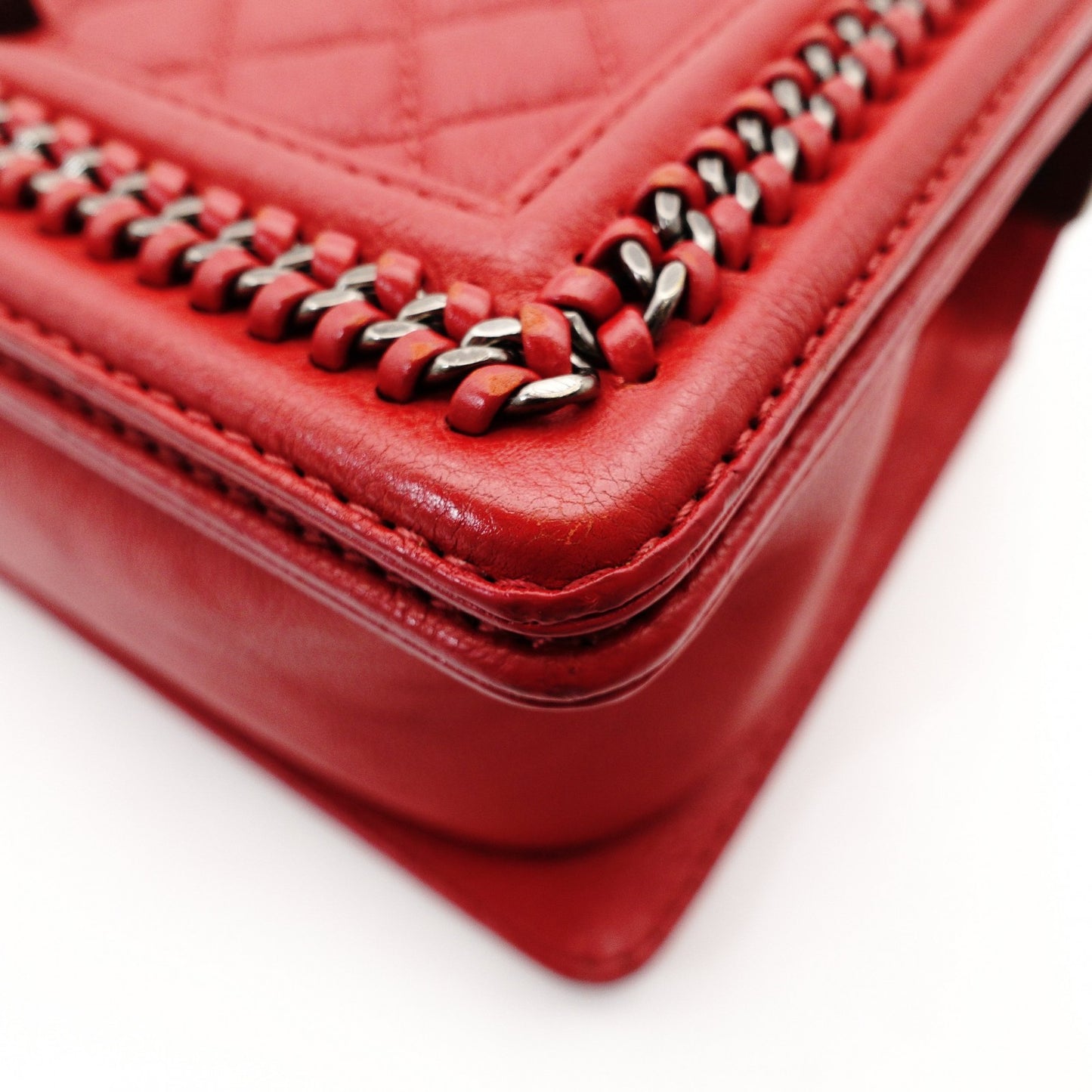 CHANEL Boy Chanel Top Handle 25 Red Leather Red 2-Way Handbag Crossbody 7-9-596