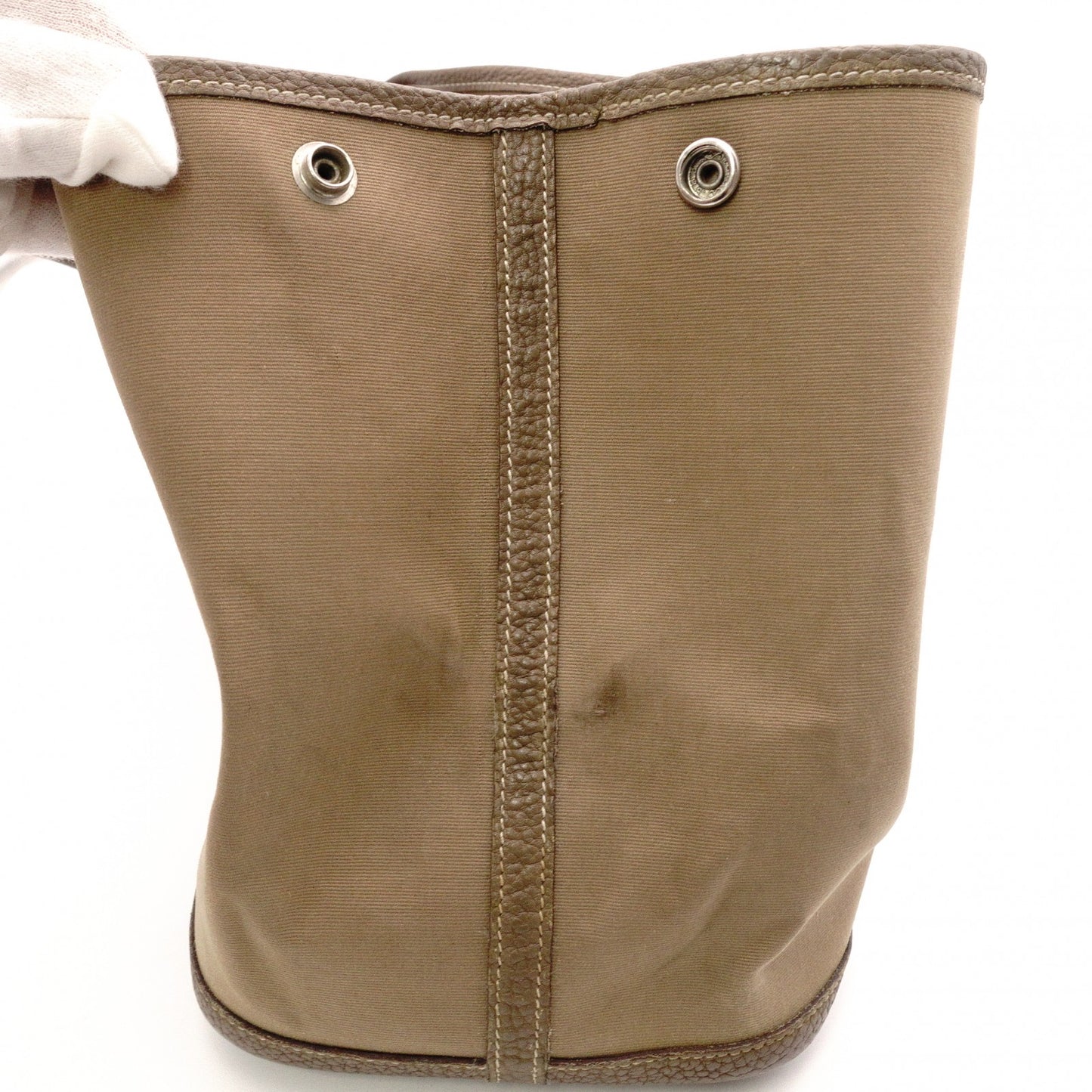 HERMES Garden Party PM Tote Bag, Canvas and Leather, Brown, Shoulder Bag, □〇 Engraving