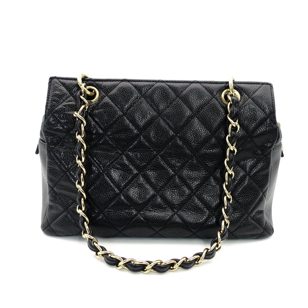 CHANEL Matelassé Caviar Leather Chain Shoulder Bag Black Leather Black Shoulder 7-10-1024