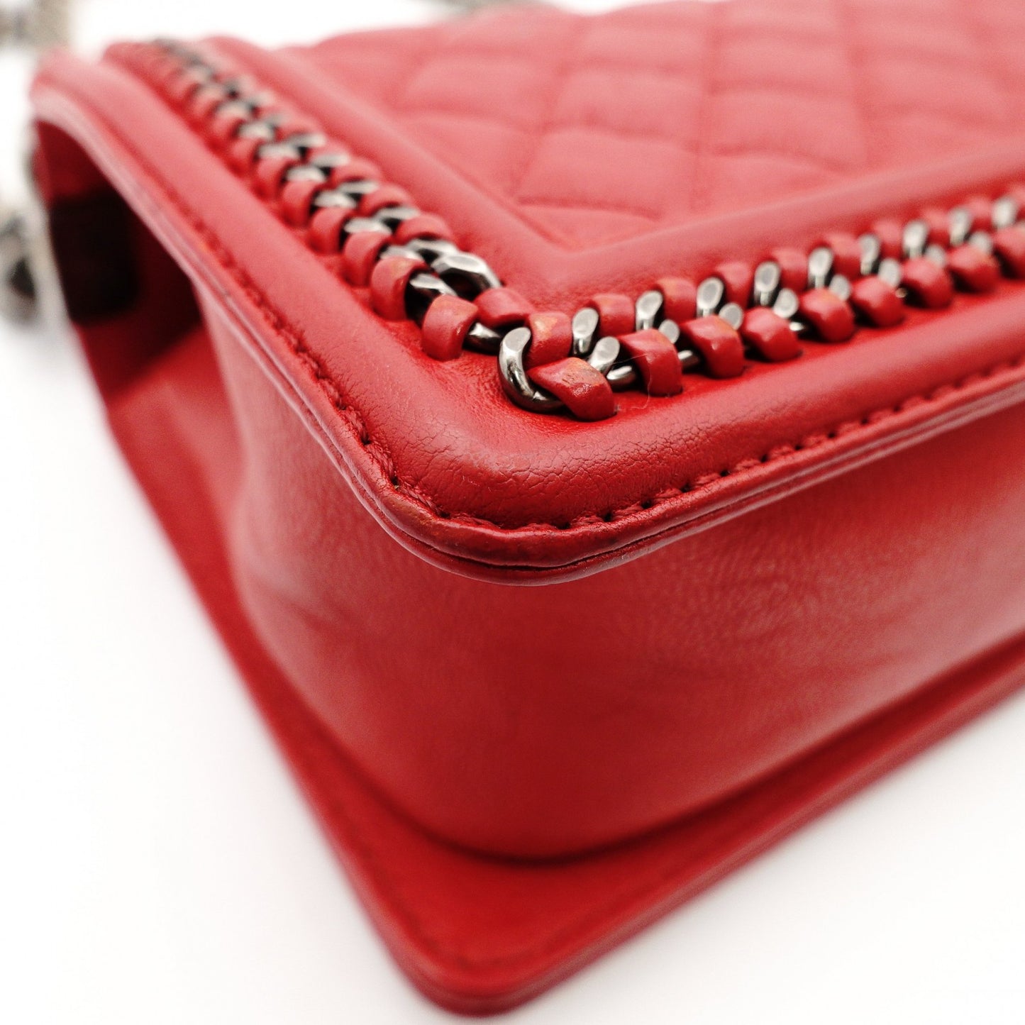 CHANEL Boy Chanel Top Handle 25 Red Leather Red 2-Way Handbag Crossbody 7-9-596