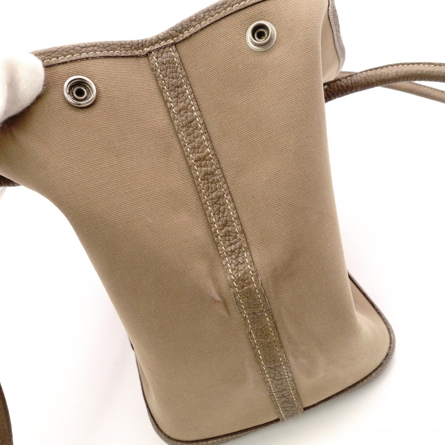 HERMES Garden Party PM Tote Bag, Canvas and Leather, Brown, Shoulder Bag, □〇 Engraving