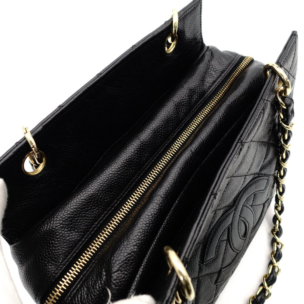 CHANEL Matelassé Caviar Leather Chain Shoulder Bag Black Leather Black Shoulder 7-10-1024