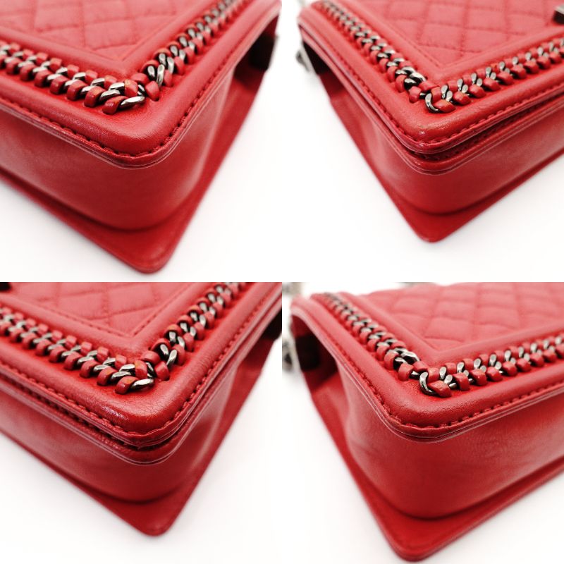 CHANEL Boy Chanel Top Handle 25 Red Leather Red 2-Way Handbag Crossbody 7-9-596