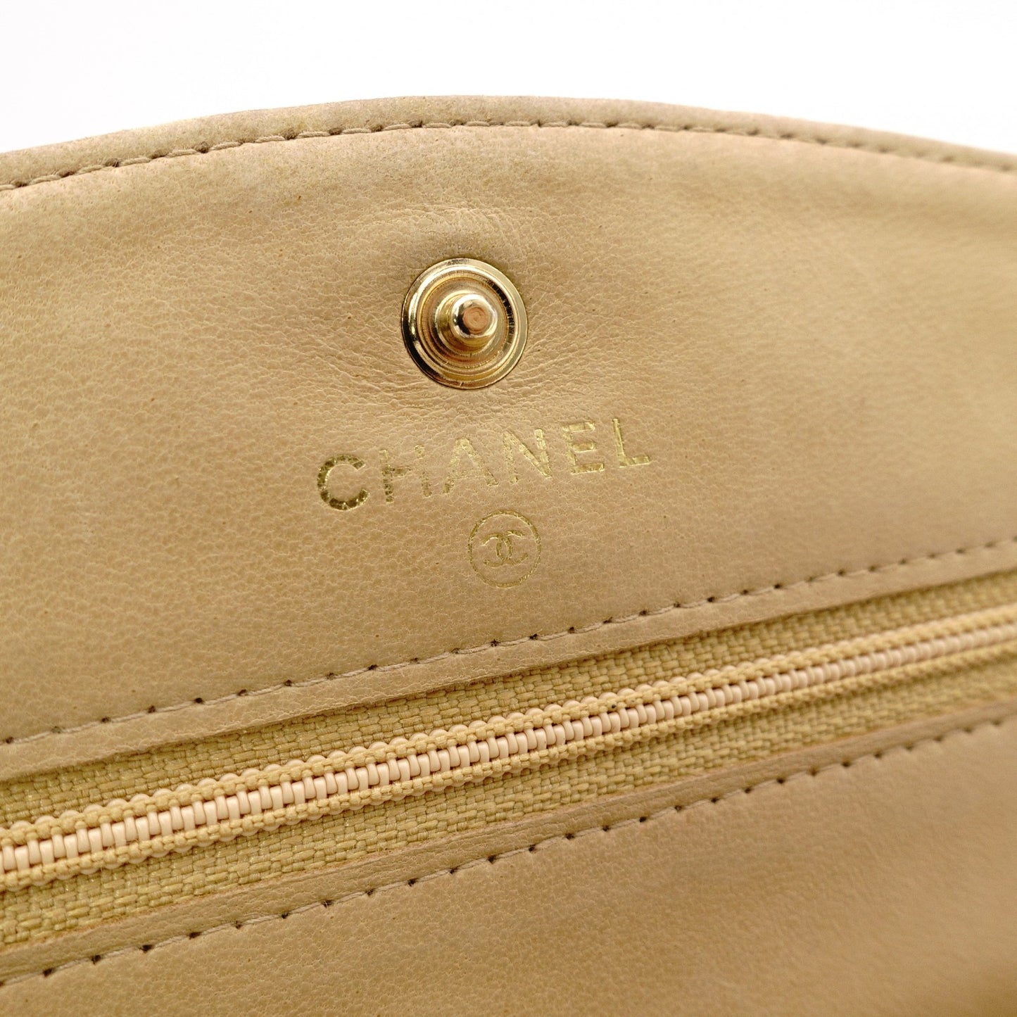CHANEL Wallet Chain Shoulder Bag, Leather, Beige, Gold Hardware