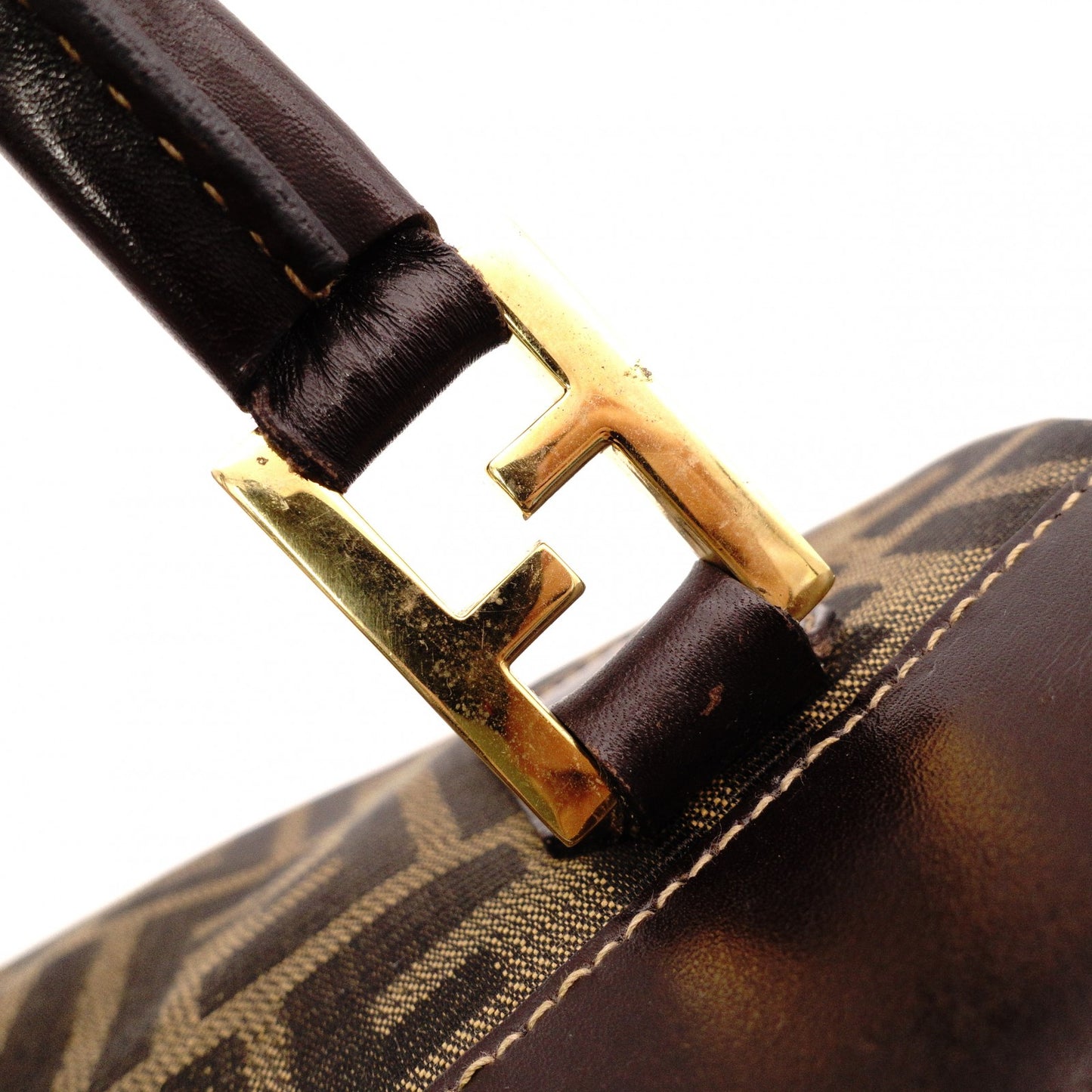 FENDI Zucca Handbag, Canvas and Leather, Brown Tote Bag