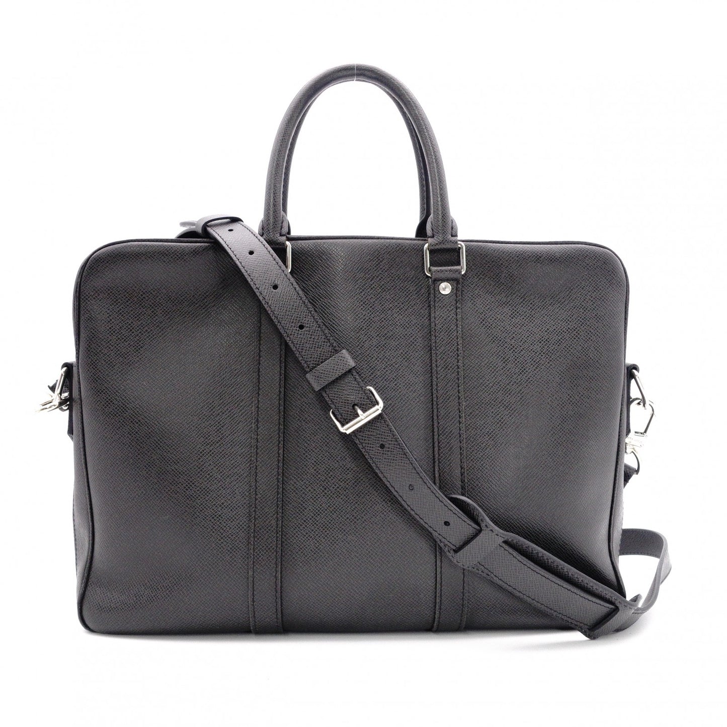 LOUIS VUITTON Taiga Business Bag, Leather, Black, Men's, 2-Way, Silver Hardware