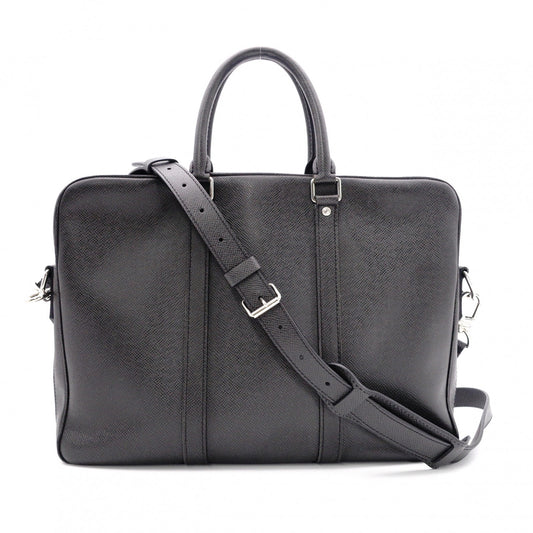 LOUIS VUITTON Taiga Business Bag, Leather, Black, Men's, 2-Way, Silver Hardware
