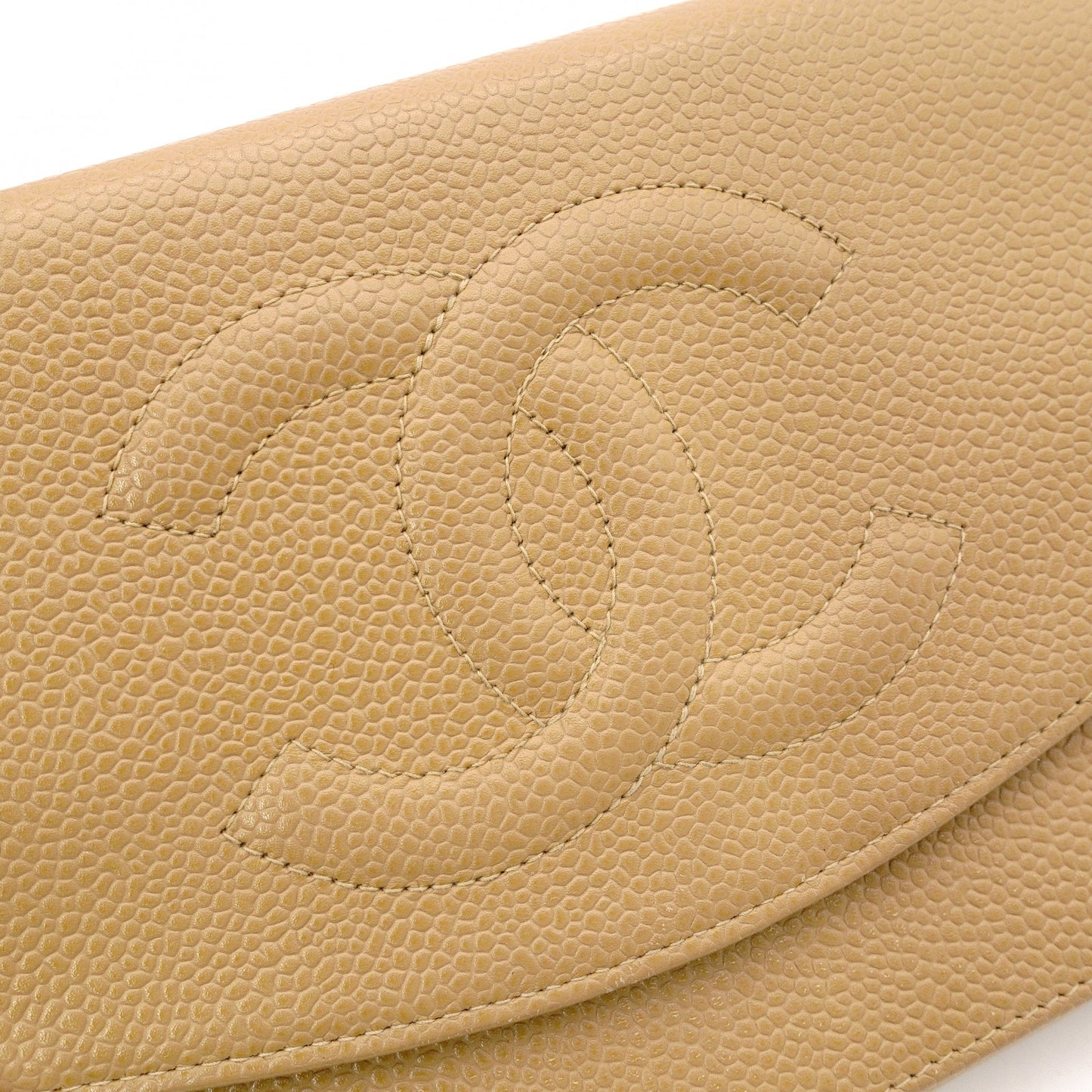 CHANEL Wallet Chain Shoulder Bag, Leather, Beige, Gold Hardware