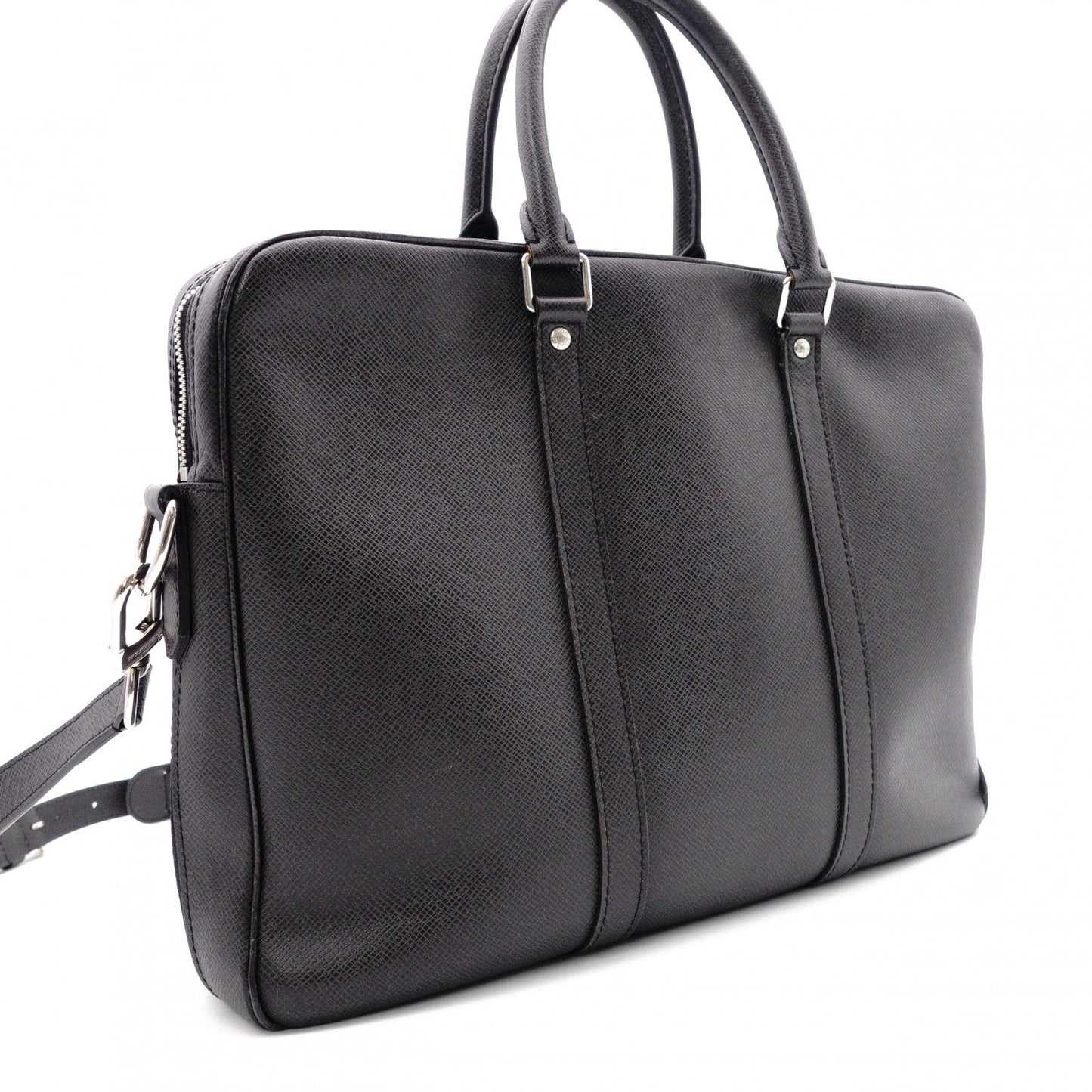 LOUIS VUITTON Taiga Business Bag, Leather, Black, Men's, 2-Way, Silver Hardware