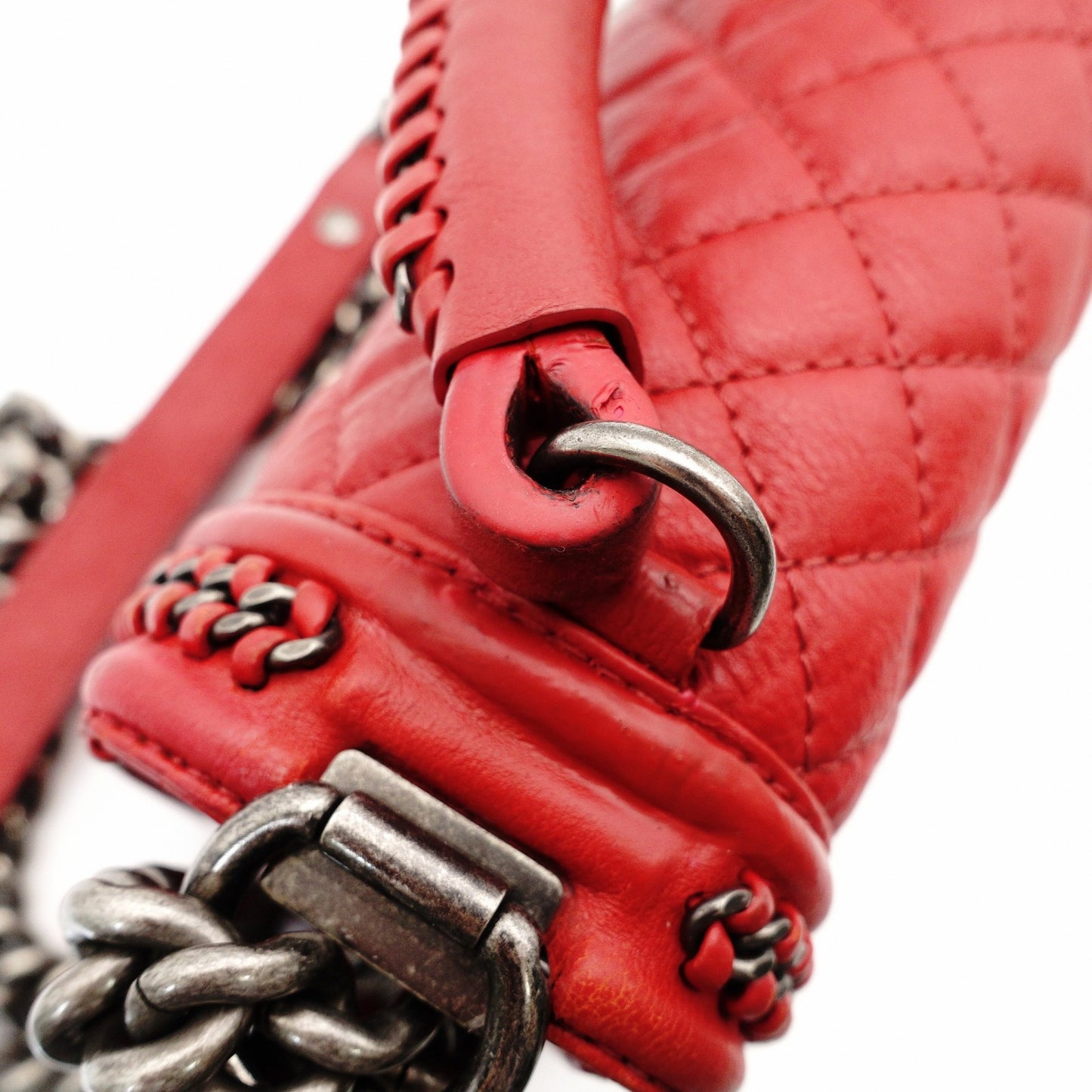 CHANEL Boy Chanel Top Handle 25 Red Leather Red 2-Way Handbag Crossbody 7-9-596