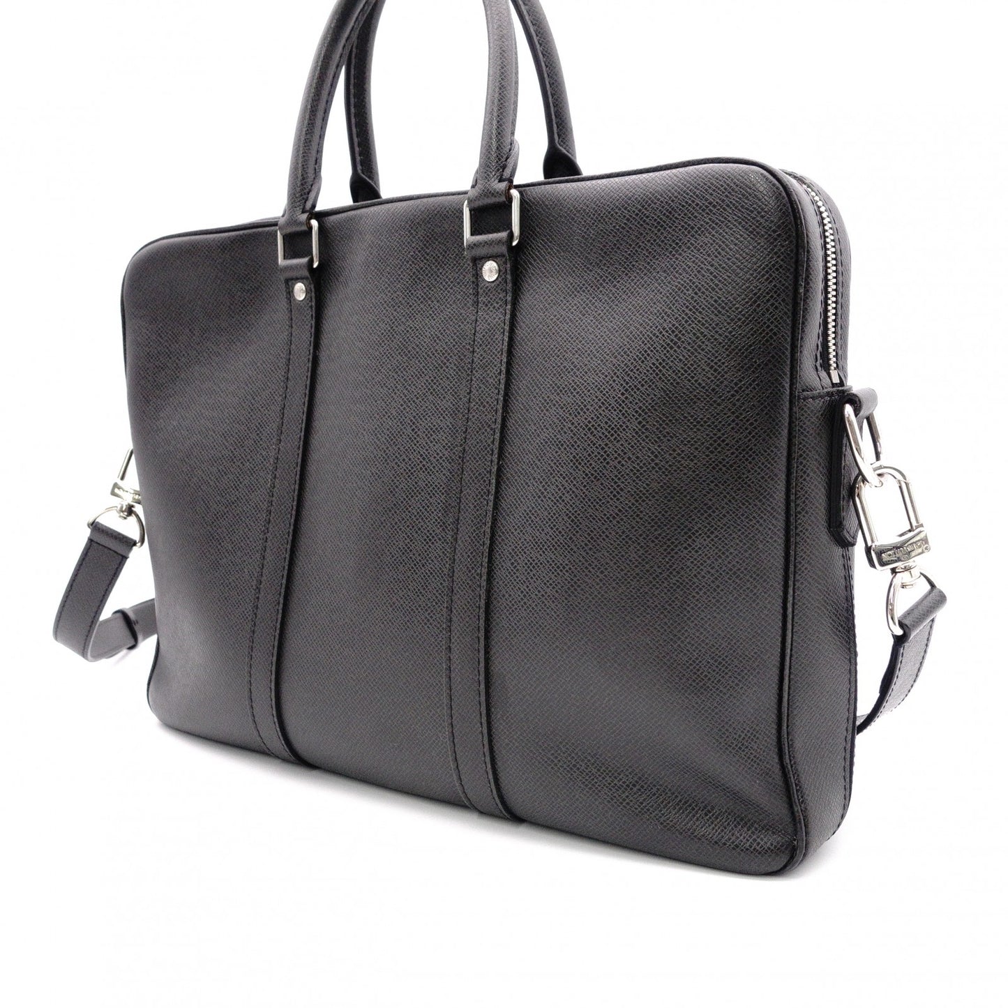 LOUIS VUITTON Taiga Business Bag, Leather, Black, Men's, 2-Way, Silver Hardware