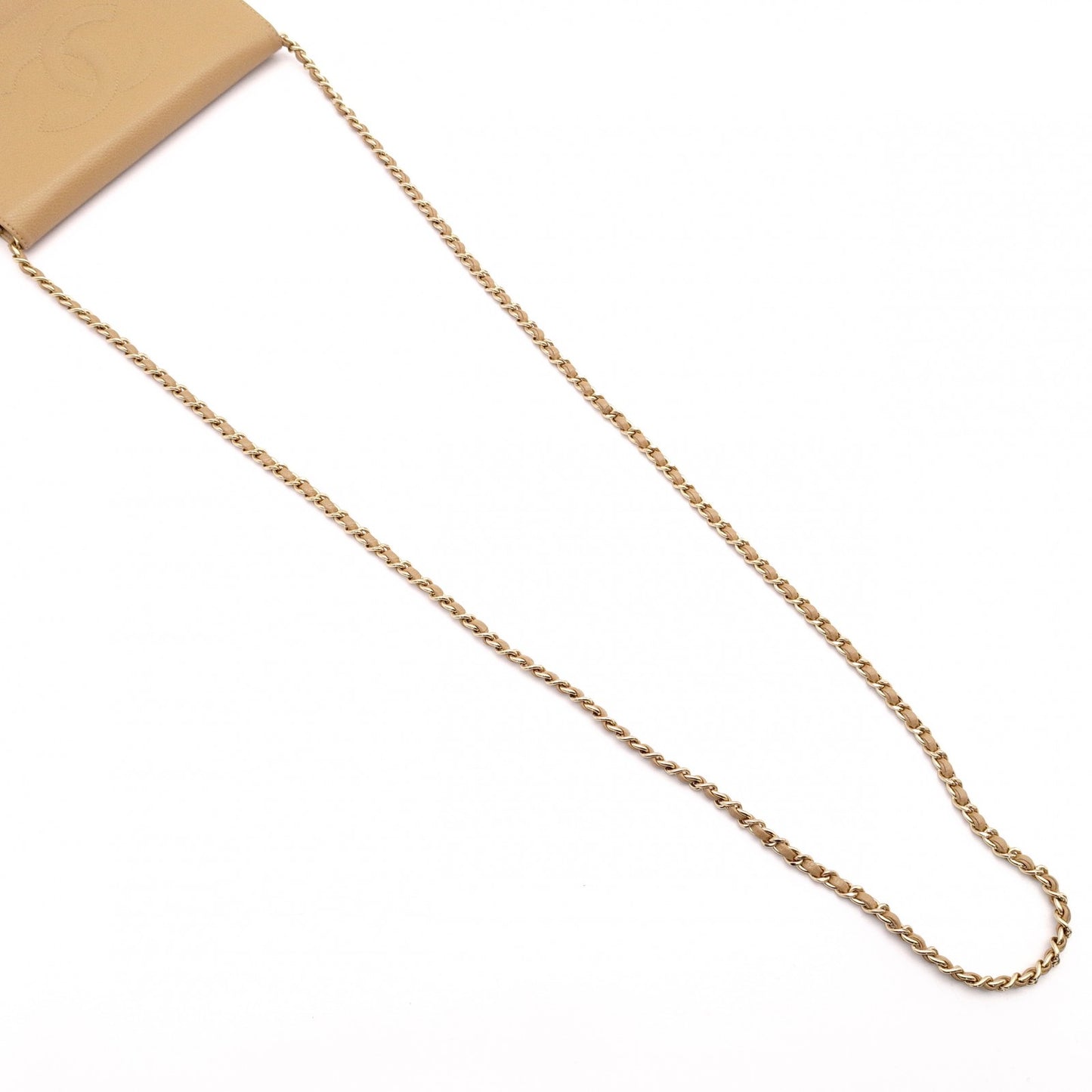 CHANEL Wallet Chain Shoulder Bag, Leather, Beige, Gold Hardware
