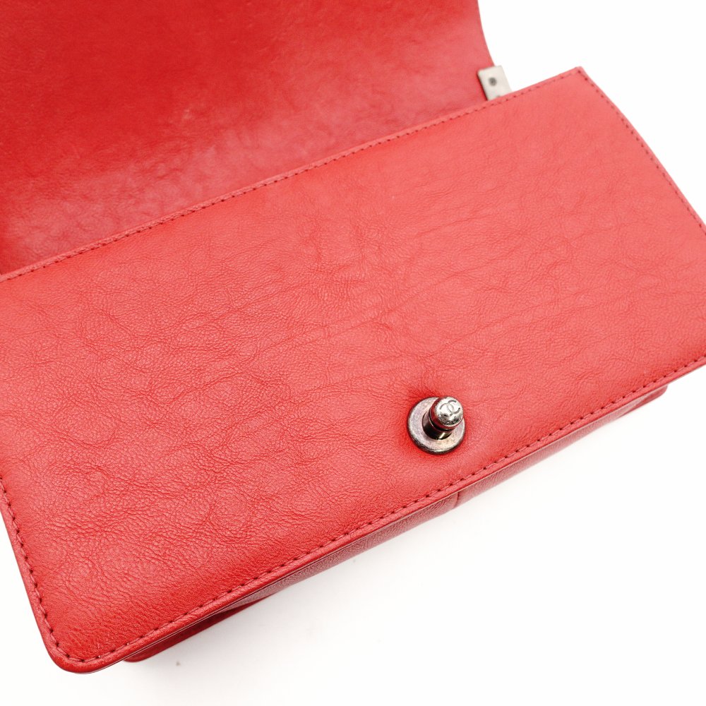 CHANEL Boy Chanel Top Handle 25 Red Leather Red 2-Way Handbag Crossbody 7-9-596