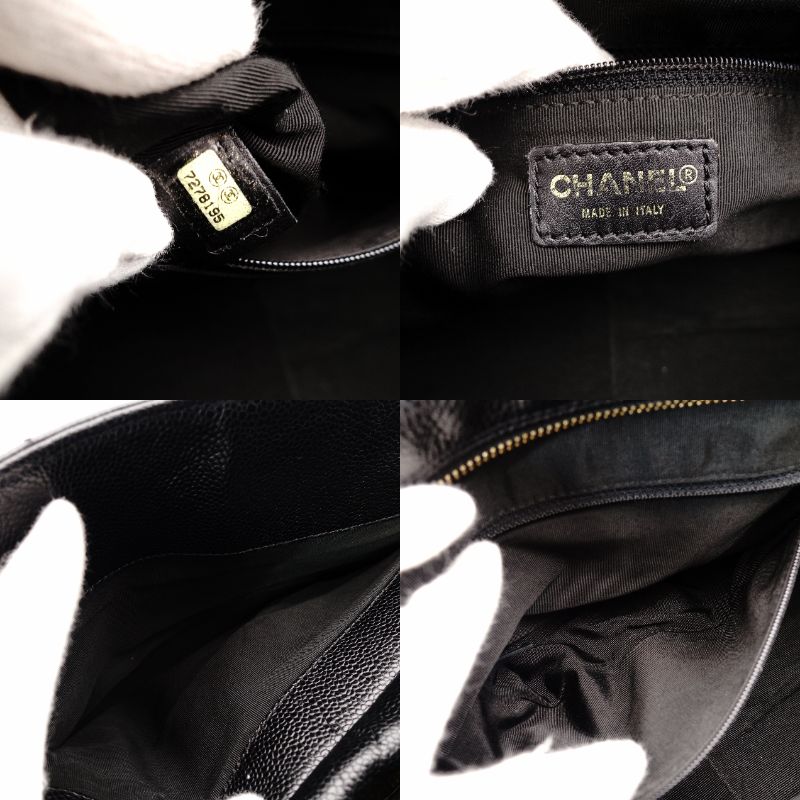 CHANEL Matelassé Caviar Leather Chain Shoulder Bag Black Leather Black Shoulder 7-10-1024