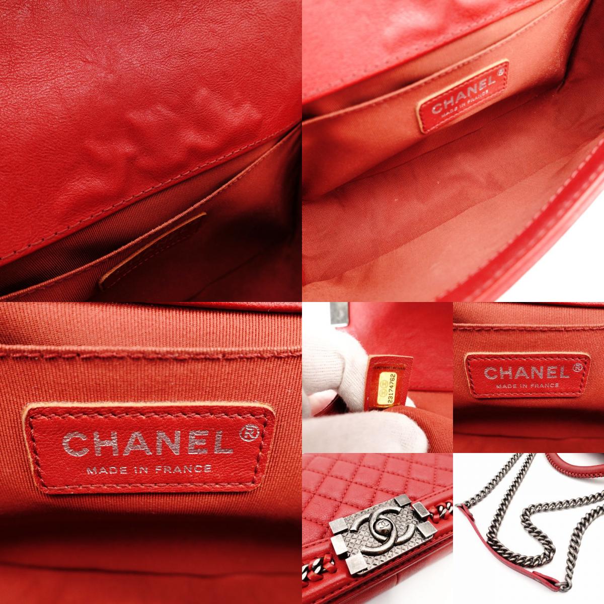 CHANEL Boy Chanel Top Handle 25 Red Leather Red 2-Way Handbag Crossbody 7-9-596
