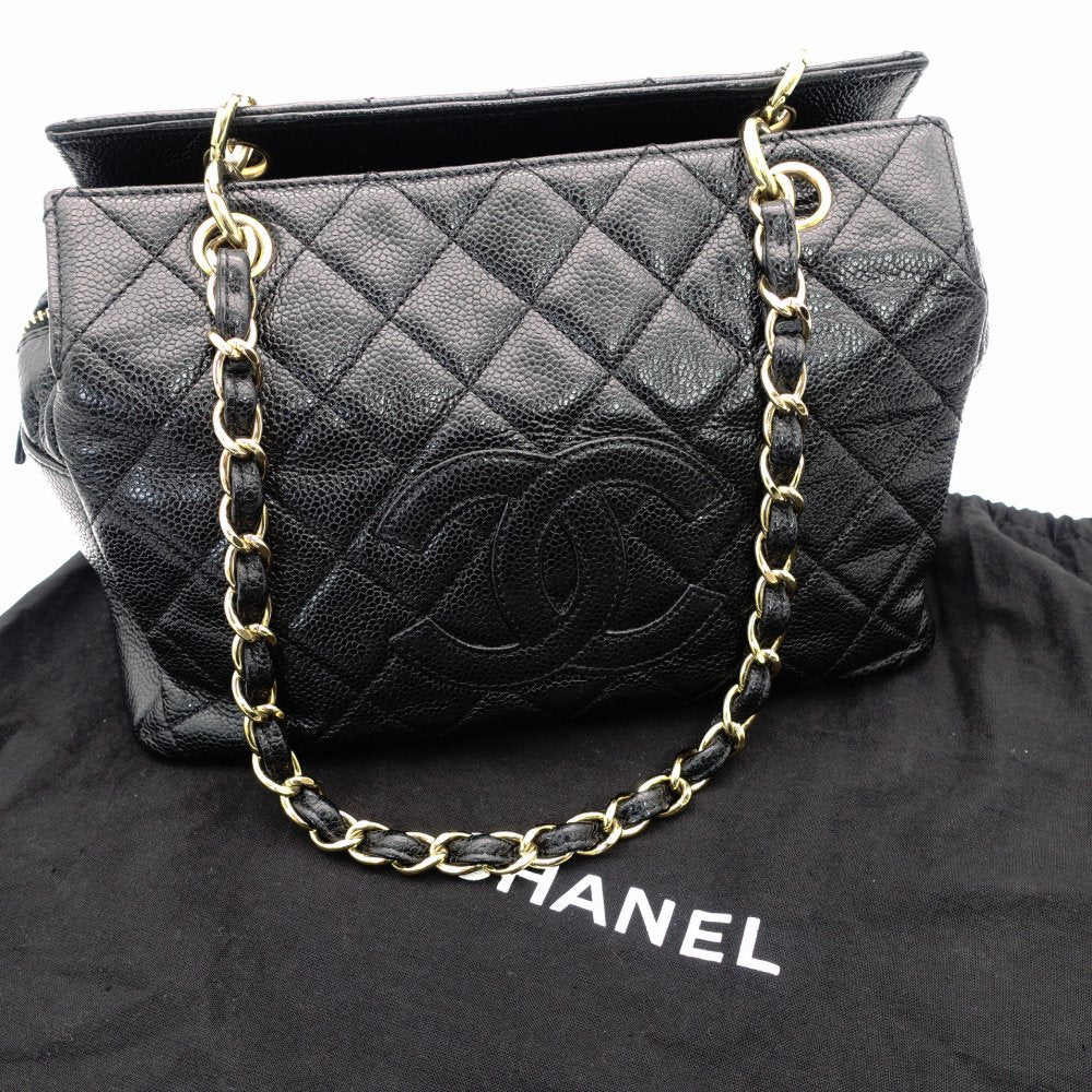 CHANEL Matelassé Caviar Leather Chain Shoulder Bag Black Leather Black Shoulder 7-10-1024
