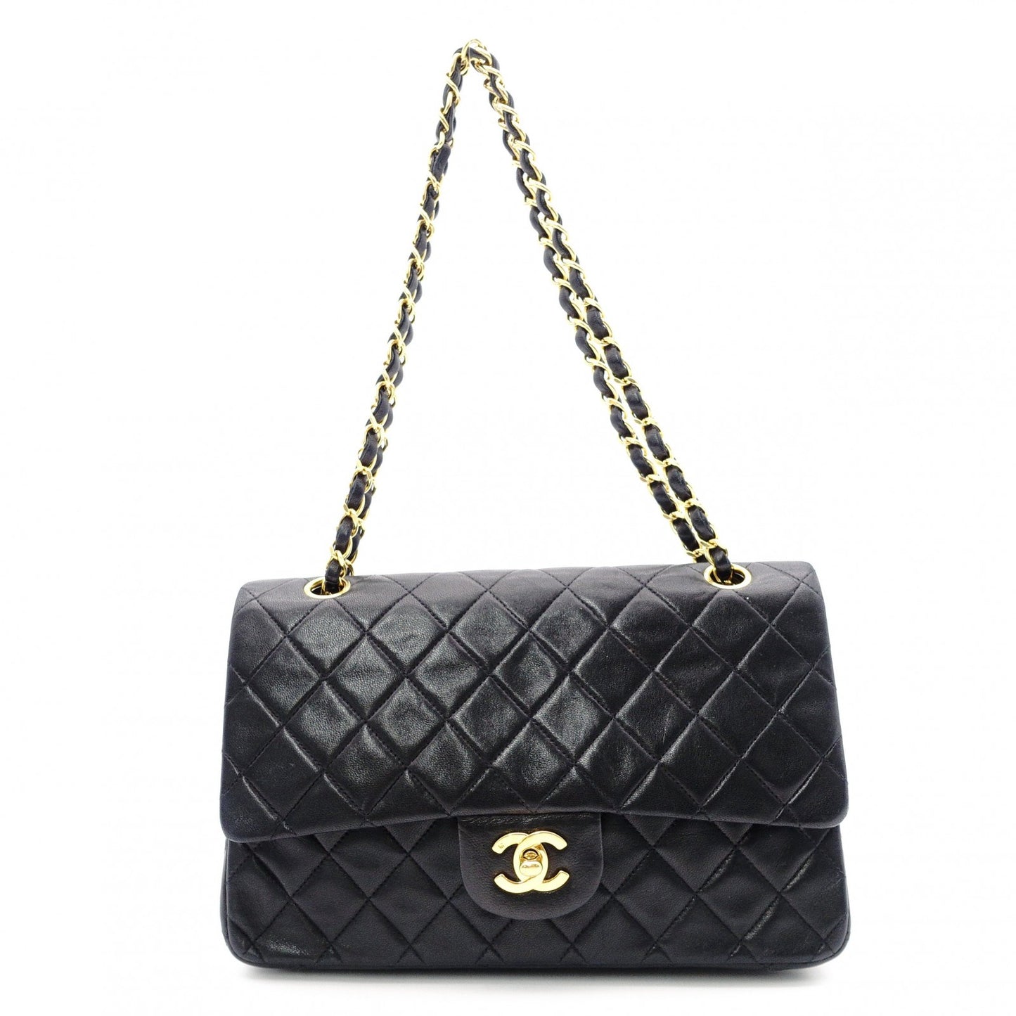 CHANEL Classic W-Flap Shoulder Bag, Lambskin, Gold Hardware