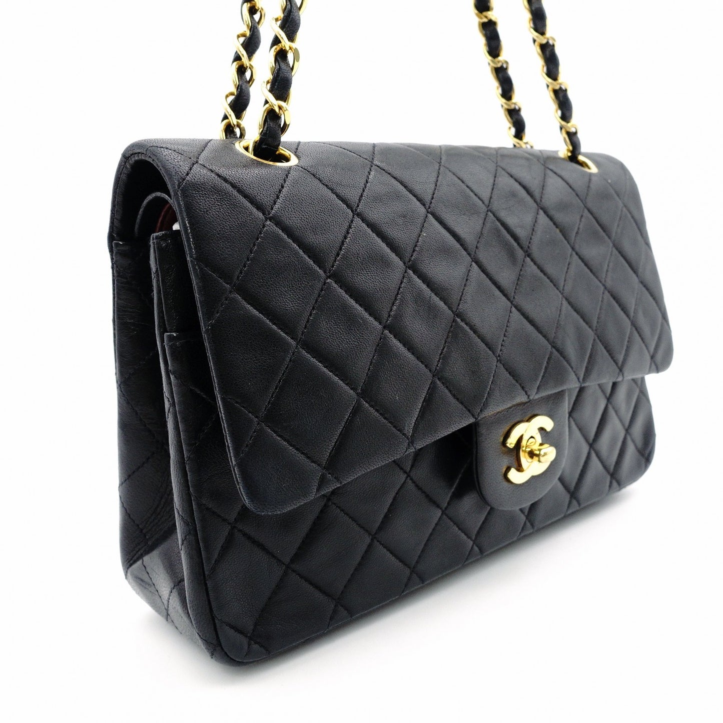 CHANEL Classic W-Flap Shoulder Bag, Lambskin, Gold Hardware