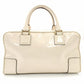 LOEWE Amazona 28 Handbag Beige Patent Leather Ivory Logo 7-11-829