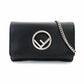 FENDI Effiz Chain Shoulder Bag Black Leather F Logo Crossbody Black Silver Hardware 7-11-476