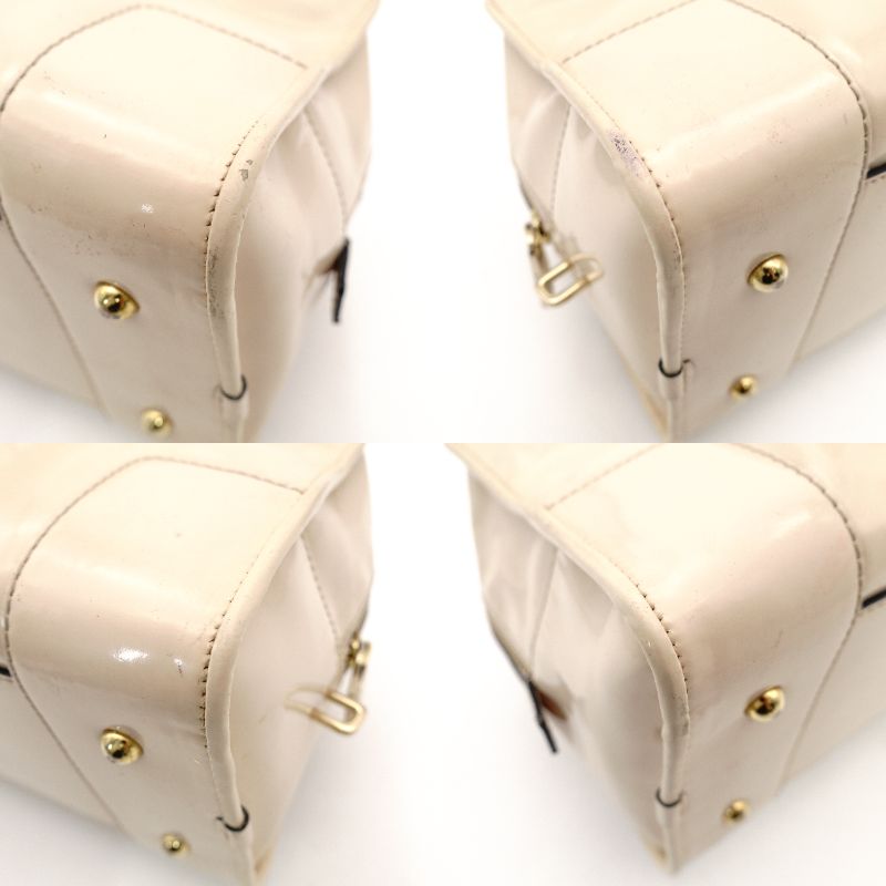 LOEWE Amazona 28 Handbag Beige Patent Leather Ivory Logo 7-11-829