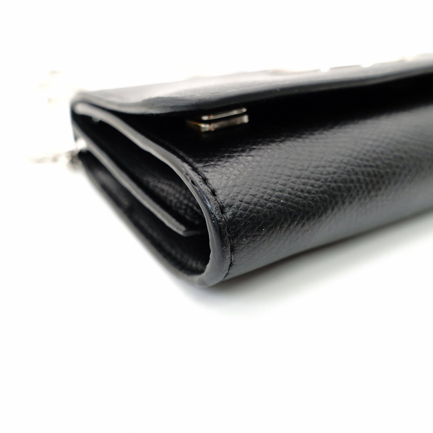 FENDI Effiz Chain Shoulder Bag Black Leather F Logo Crossbody Black Silver Hardware 7-11-476