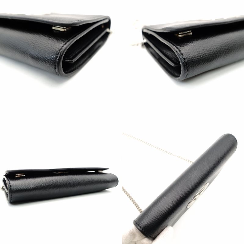 FENDI Effiz Chain Shoulder Bag Black Leather F Logo Crossbody Black Silver Hardware 7-11-476