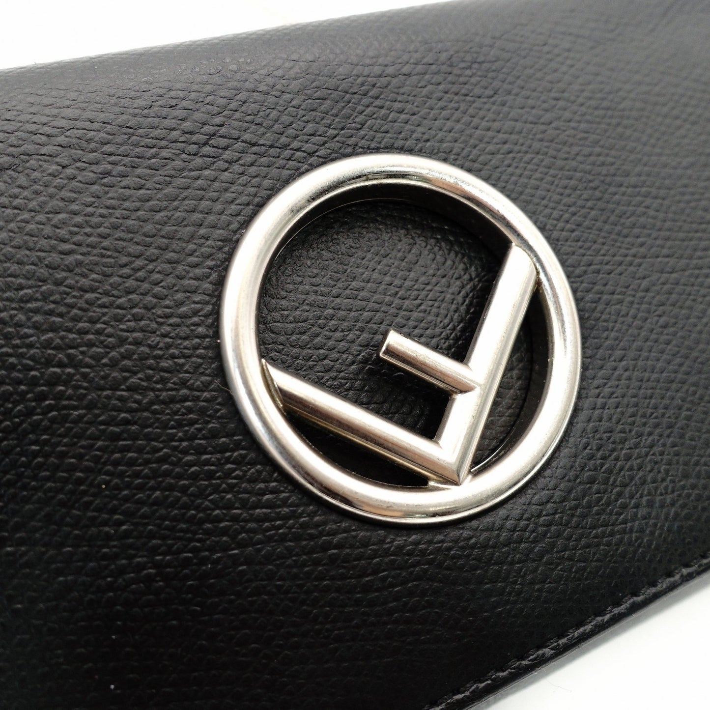 FENDI Effiz Chain Shoulder Bag Black Leather F Logo Crossbody Black Silver Hardware 7-11-476