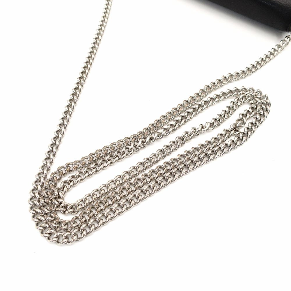 FENDI Effiz Chain Shoulder Bag Black Leather F Logo Crossbody Black Silver Hardware 7-11-476