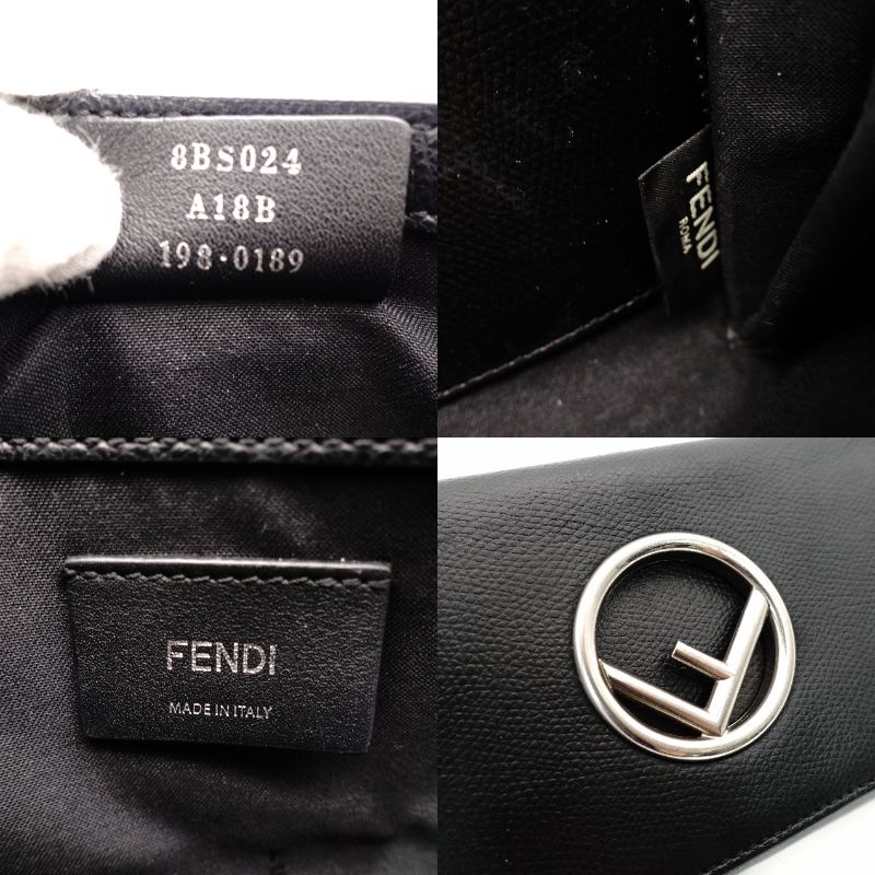 FENDI Effiz Chain Shoulder Bag Black Leather F Logo Crossbody Black Silver Hardware 7-11-476