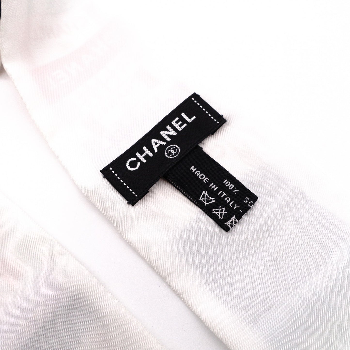 CHANEL Twilly Scarf, Silk, Multicolor, White, Logo