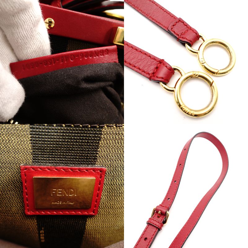 FENDI Peekaboo Handbag 2-Way Leather Red Shoulder Bag Red Gold Hardware 7-11-477