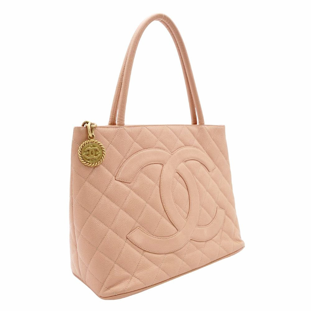 CHANEL Reissue Tote Bag Caviar Leather Medallion Pink Shoulder Tote Bag CC Logo Gold Hardware 7-8-509