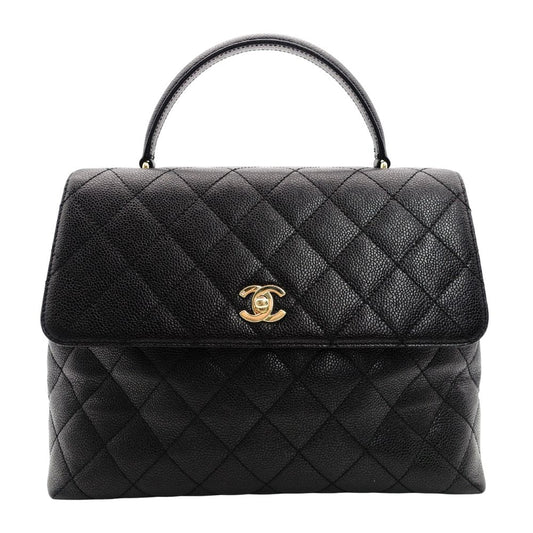 CHANEL Matelassé Top Handle Handbag Black Caviar Skin Black A21397 Gold Hardware 7-9-604