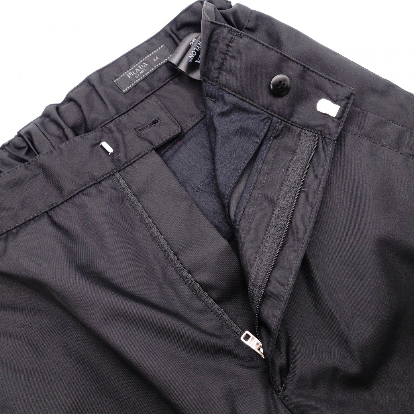 PRADA Triangle Logo SPH66 Nylon Skinny Pants, Nylon, Black, Size 44