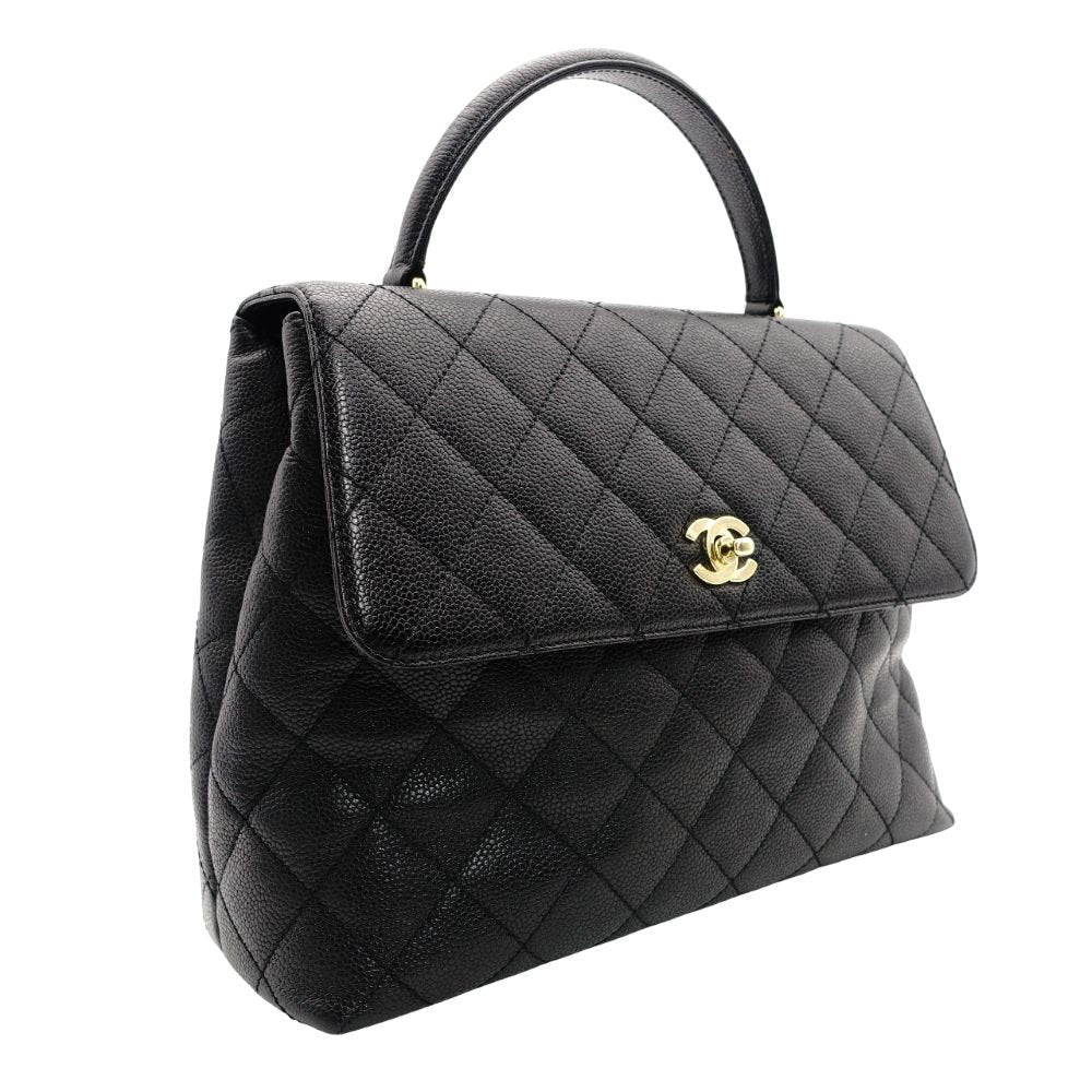 CHANEL Matelassé Top Handle Handbag Black Caviar Skin Black A21397 Gold Hardware 7-9-604