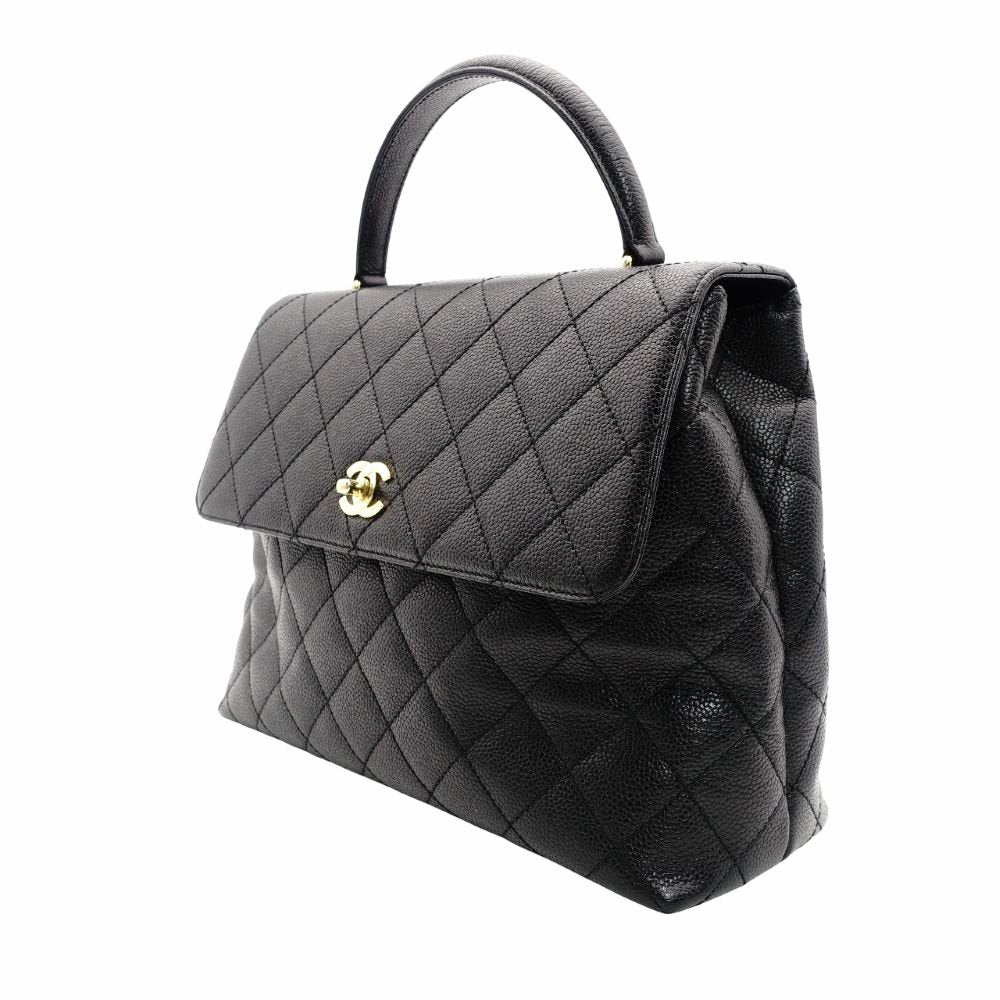 CHANEL Matelassé Top Handle Handbag Black Caviar Skin Black A21397 Gold Hardware 7-9-604