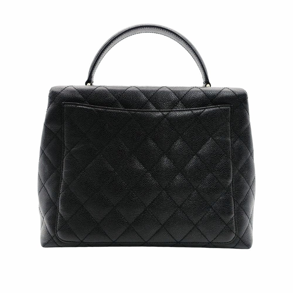 CHANEL Matelassé Top Handle Handbag Black Caviar Skin Black A21397 Gold Hardware 7-9-604