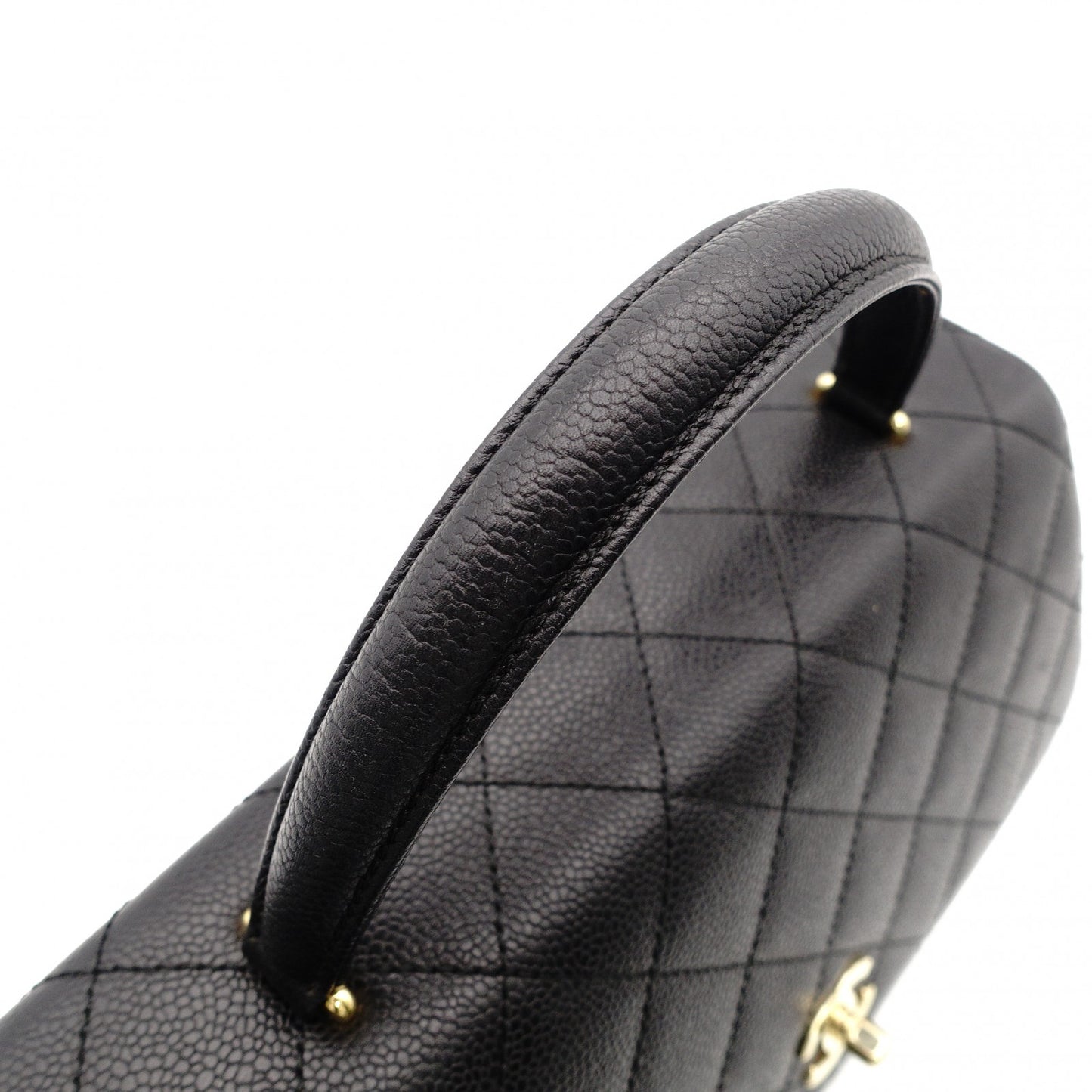 CHANEL Matelassé Top Handle Handbag Black Caviar Skin Black A21397 Gold Hardware 7-9-604