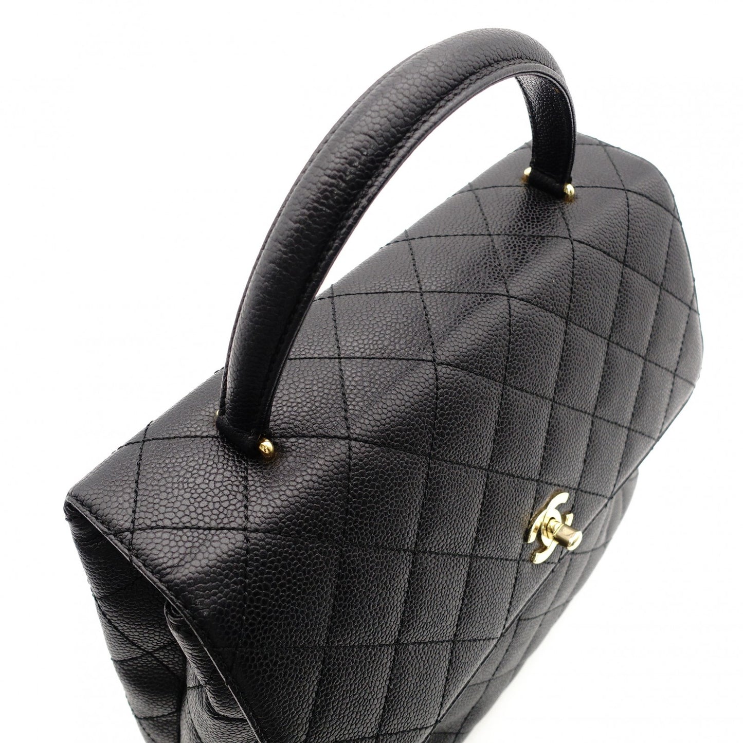 CHANEL Matelassé Top Handle Handbag Black Caviar Skin Black A21397 Gold Hardware 7-9-604