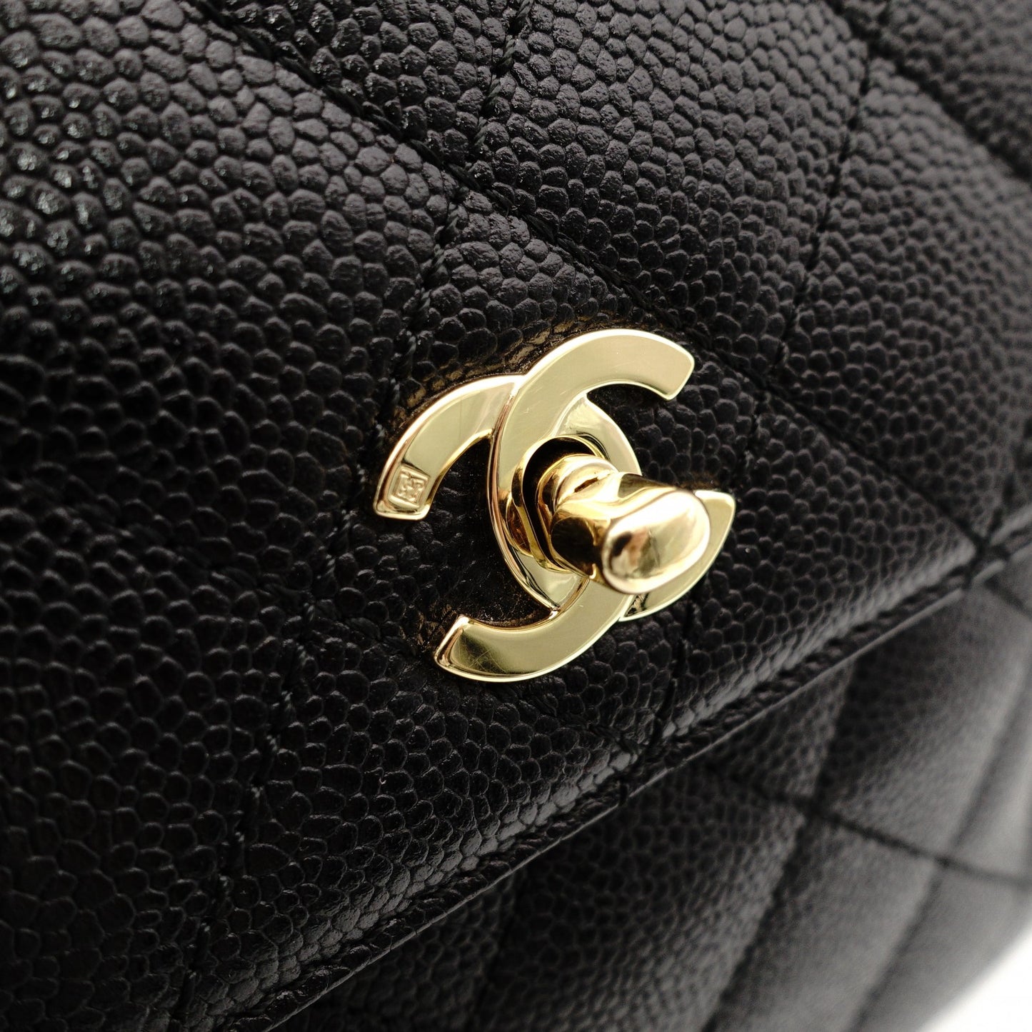 CHANEL Matelassé Top Handle Handbag Black Caviar Skin Black A21397 Gold Hardware 7-9-604