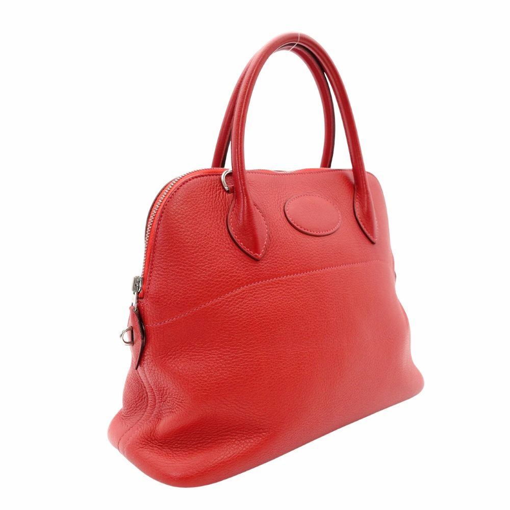 HERMES Bolide 31 Leather Handbag Red 2-Way □I Stamped Shoulder Strap Silver Hardware 7-10-527