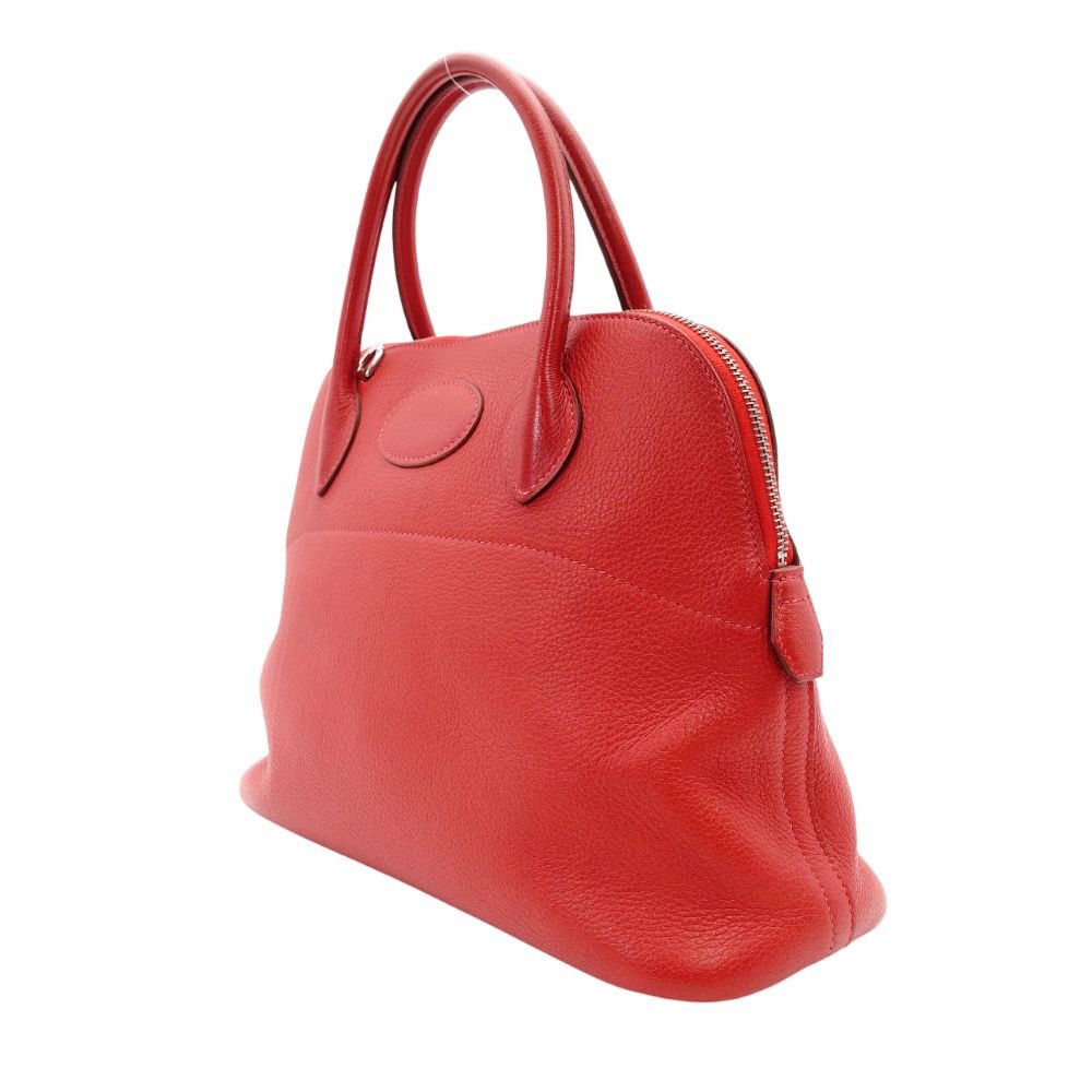 HERMES Bolide 31 Leather Handbag Red 2-Way □I Stamped Shoulder Strap Silver Hardware 7-10-527