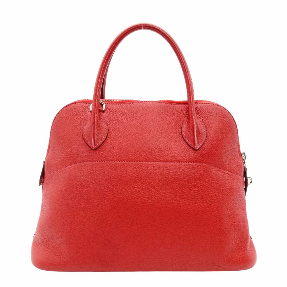 HERMES Bolide 31 Leather Handbag Red 2-Way □I Stamped Shoulder Strap Silver Hardware 7-10-527