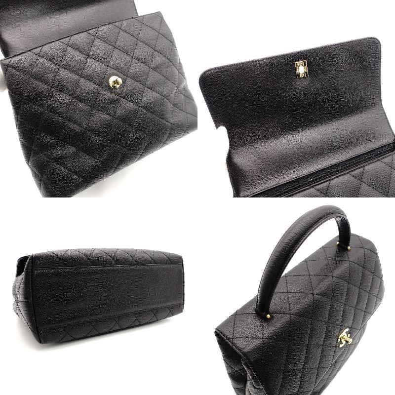 CHANEL Matelassé Top Handle Handbag Black Caviar Skin Black A21397 Gold Hardware 7-9-604