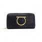 Salvatore Ferragamo Round Zipper Gancini Long Wallet, Leather, Black with Gold Hardware