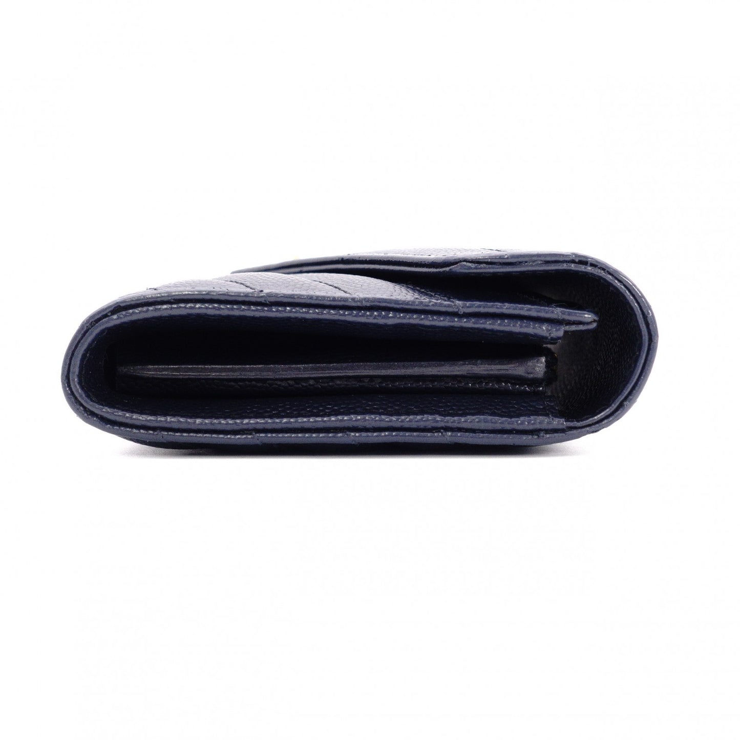 SAINT LAURENT Cassandra Long Wallet, Leather, Navy, Gold Hardware