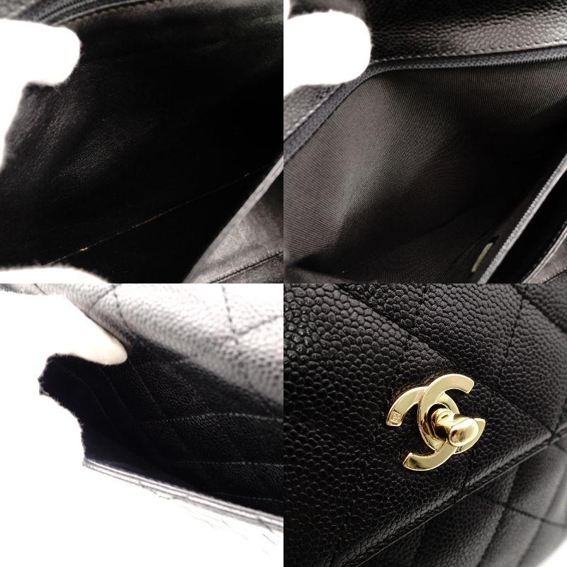 CHANEL Matelassé Top Handle Handbag Black Caviar Skin Black A21397 Gold Hardware 7-9-604